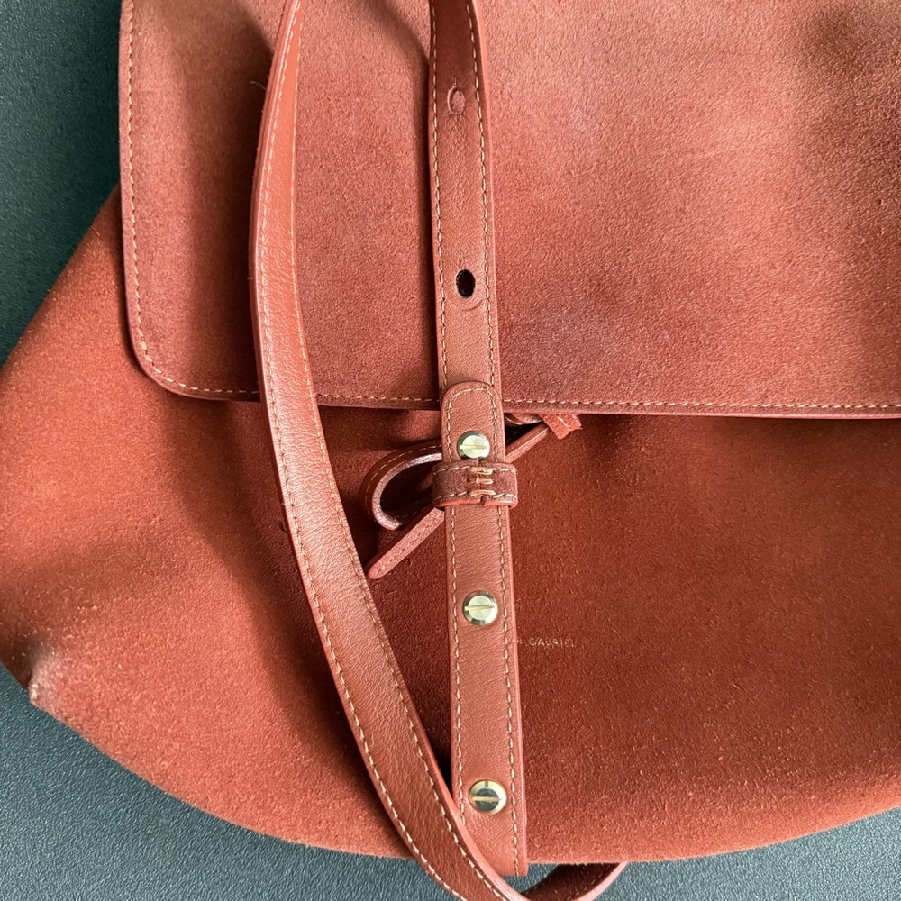 Mansur Gavriel Soft Suede Brick Brown Lady Bag Gold Hardware - Picture 5 of 16